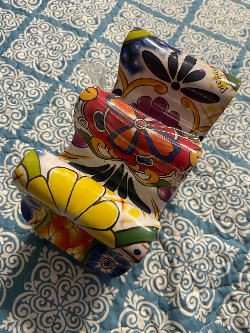 4PC. Set PREPARA TALAVERA Vibrant Floral Melamine Reversible Taco Holder